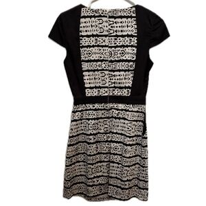 French Connection Black/White Patterned Cap Sleeve Mini Dress - Size X-Small